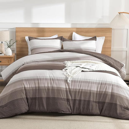 Litanika Comforter Set Twin/Twin XL Chocolate - 2 Pieces Lightweight Colorblock Stripe Fluffy Bedding Comforter Sets, All Season Bed Set