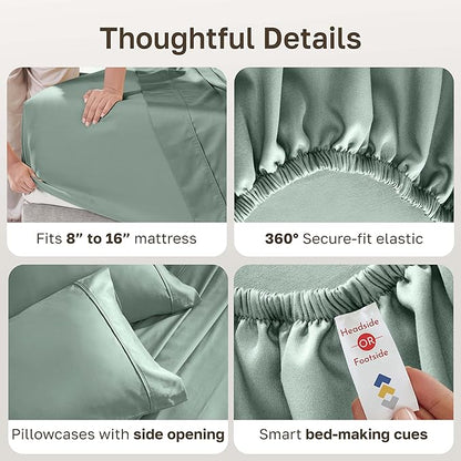 California Design Den 400 Thread Count, Natural 100% Cotton Sheets Sateen, Soft King Bed Sheets Set, Deep Pockets with All-Around Elastic for a Snug Fit, Durable Bedding Set - Sage Green
