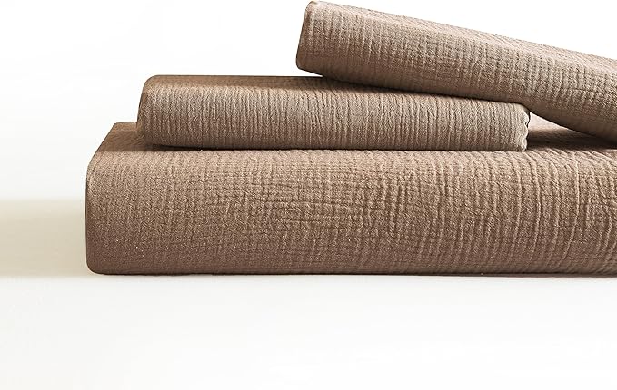 SE SOFTEXLY Muslin Duvet Cover Oversized King Size, 100% Washed Cotton Duvet Cover Set, Ultra Soft Comforter Cover Linen Like, 3 Pieces Gauze Duvet Cover with 2 Pillowcases, 98"x120", Light Brown