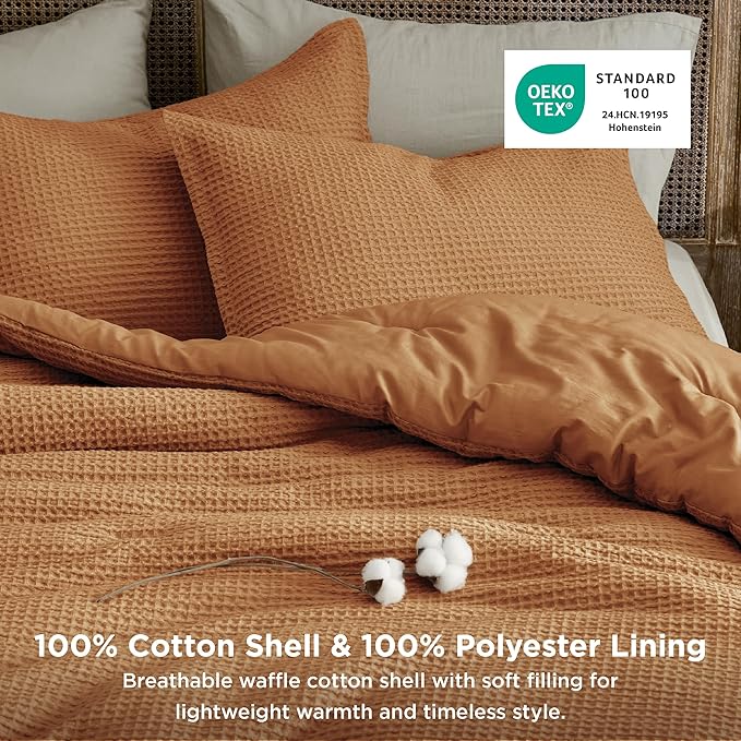 Bedsure Waffle Comforter Set Queen, Hazel Soft Bedding, Waffle Weave Bed Set, 3 Pieces, 1 Comforter (90"x90") and 2 Pillow Shams, Cotton Shell and Polyester Lining for All Seasons