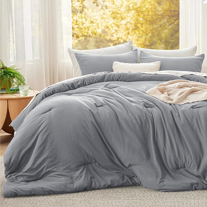 Bedsure Super King Comforter Set, Grey Soft Prewashed Bedding for All Seasons, 3 Pieces GentleSoft™ Bed Set, 1 Lightweight Comforter (120"x120") and 2 Pillowcases (20"x36")