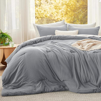 Bedsure Oversized King Comforter Set, Grey Soft Prewashed Bedding for All Seasons, 3 Pieces GentleSoft™ Bed Set, 1 Lightweight Comforter (120"x98") and 2 Pillowcases (20"x36")