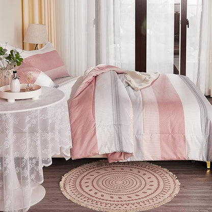 Litanika Pink Comforter Set Queen, 3 Pieces Blush White Colorblock Lightweight Bedding Comforter Set