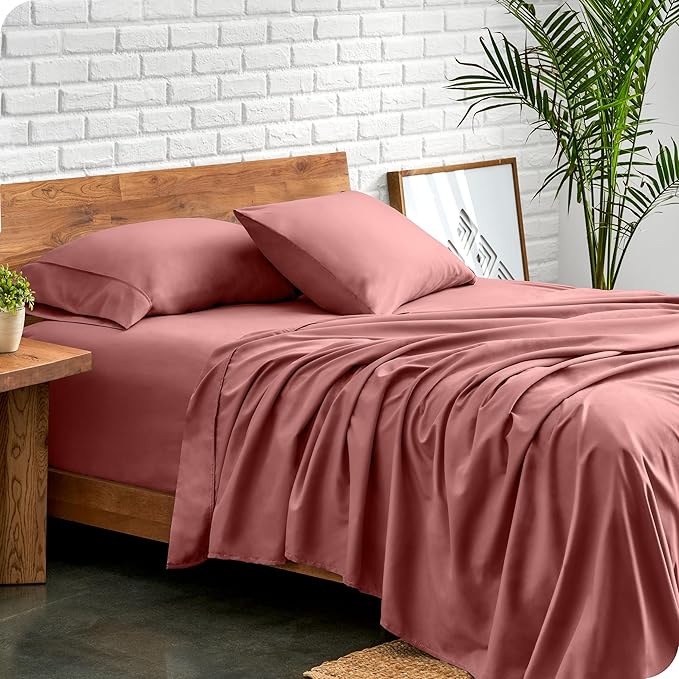 Bare Home Split King Sheet Set - 1800 Ultra-Soft Microfiber Bed Sheets - Double Brushed - Deep Pockets - Easy Fit - 5 Piece Set - Bedding Sheets & Pillowcases (Split King, Dusty Rose)