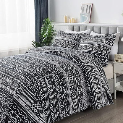 Travan 3-Piece King Quilt Set Striped Pattern Microfiber Soft Lightweight Bedding Set with Shams for All Season, Black Strips, King Size
