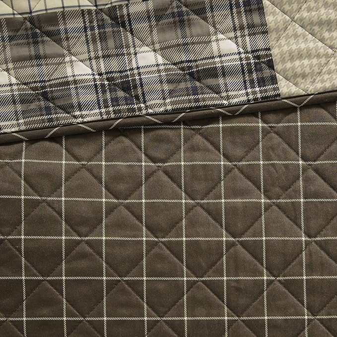 Madison Park Reversible Quilt Cabin Lifestyle Plaid Design - All Season, Breathable Coverlet Bedspread Bedding Set, Matching Shams, Timber Black/Brown King/Cal King(104"x94") 3 Piece