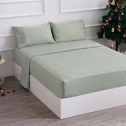 Best Season Bed Sheet Set 3 Piece -Twin Size-Soft Durable Microfiber Bedding Sheet Set,Deep Pocket,Stain,Fade & Wrinkle Resistant Green and White Pinstripe (Stripe Grass Green)