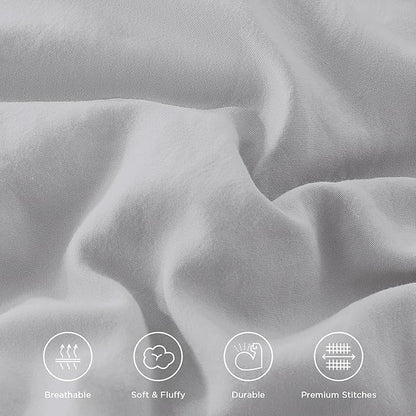 Andency Light Gray Ruffle Comforter Set King, Shabby Chic Farmhouse Bedding Comforter, Soft Lightweight Fluffy Polyester Bet Set All Season 3 Pieces Solid Comforter Set