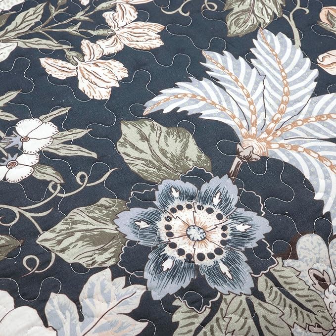 Lush Decor Sydney Reversible Cotton Quilt Set, 3 Piece Set, King, Navy & Multi - Cotton Bedding Set - Navy Floral Quilt - Cottage Decor - Bedding King Size