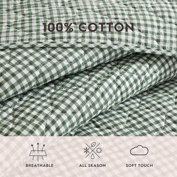 Laura Ashley - Twin Quilt Set, Pre-Washed Cotton Bedding with Matching Sham, Lightweight for Year Round Use, Dorm Essentials, Oeko-Tex Certified (Gracies Gingham Green)
