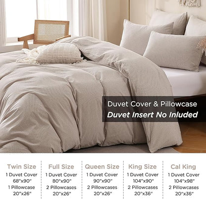 TOCOMOA Mini Gingham Tan Duvet Cover Bedding Set 100% Washed Cotton Like Linen Feel Super Soft Comfy 3 Piece Brown Small Plaid Checkered Fall Comforter Cover Set (Full 80"x90", Comforter Not Included)