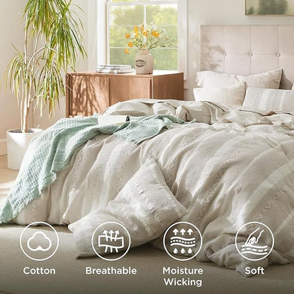 Bedsure Waffle Weave Duvet Cover King - 100% Cotton Boho Duvet Cover with 2 Pillowcases - Linen Color Textured Comforter Cover with Zipper Closure (King, 104"x90")
