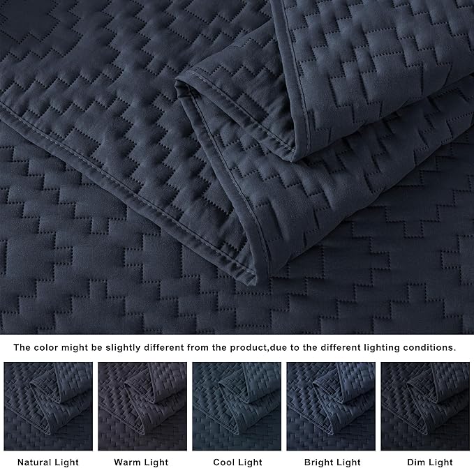 R.SHARE Navy Blue Twin Size Quilt Bedding Sets with Pillow Sham, Boho Lightweight Soft Bedspread Coverlet, Quilted Blanket Thin Comforter Bed Cover for All Season, 2 Pieces, 68x90 inches