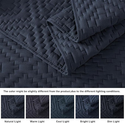 R.SHARE Navy Blue Twin Size Quilt Bedding Sets with Pillow Sham, Boho Lightweight Soft Bedspread Coverlet, Quilted Blanket Thin Comforter Bed Cover for All Season, 2 Pieces, 68x90 inches