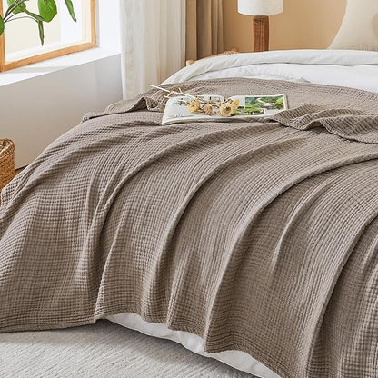 EMME Cotton Muslin King Blanket Breathable Gauze Soft Lightweight Blankets Adults Gifts for Women (Heather Brown, 108"x90")