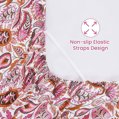 Softan Pink Paisley Floral Queen Sheet Set, Cozy Boho Microfiber Printed Fitted Bed Sheet with 15" Deep Pockets & Corner Non-Slip Straps, Patterned Sheets & Pillowcase Set
