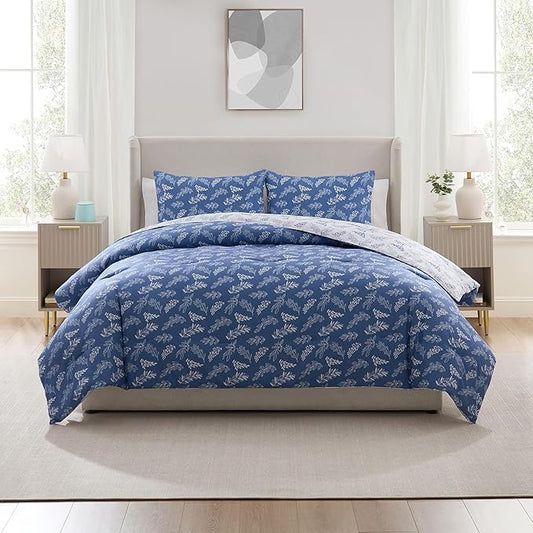 Nestl King Size Comforter Set - Slate Blue Bed in a Bag King Size, 3 Pieces Reversible Bed Set, Soft Floral Bedding Set, All Season Botanical Comforters with Pillow Shams
