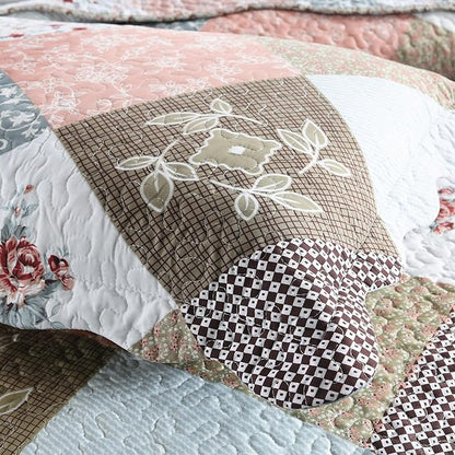 HoneiLife Quilt Set Queen Size - 3 Piece Microfiber Quilts Reversible Bedspreads Patchwork Coverlets Floral Bedding Set All Season Quilts,Mocha Rose-Queen/Full Size