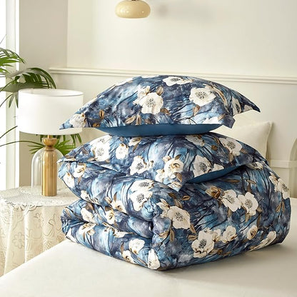Cupocupa Duvet Cover Queen Size Set Boho Floral Pattern Queen Duvet Cover Set for Queen Size Bed Vintage Soft Bedding Leaf Print Duvet Cover with Pillowcases