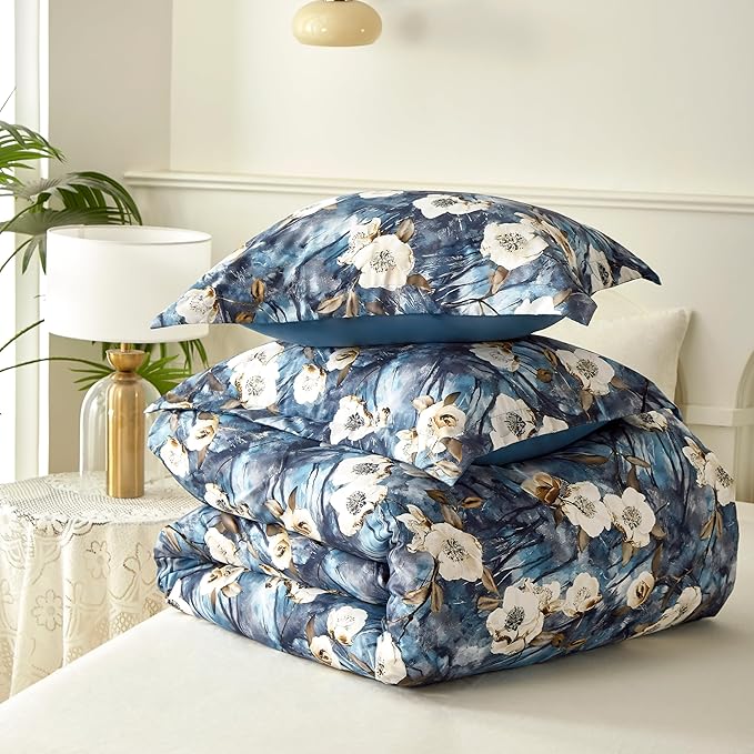Cupocupa Duvet Cover Full Size Set Boho Floral Pattern Full Duvet Cover Set for Full Size Bed Vintage Soft Bedding Leaf Print Duvet Cover with Pillowcases