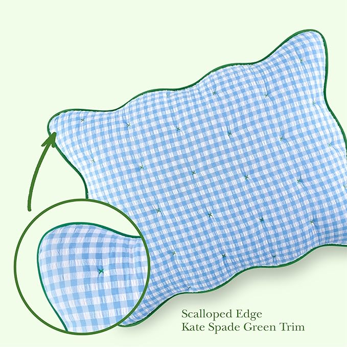 kate spade new york Joyful Gingham 2-Piece Twin Quilt Bedding Set, Poly-Cotton Blend Reversible Cover, All Season Warmth Bedding, Machine Washable, Windy Blue