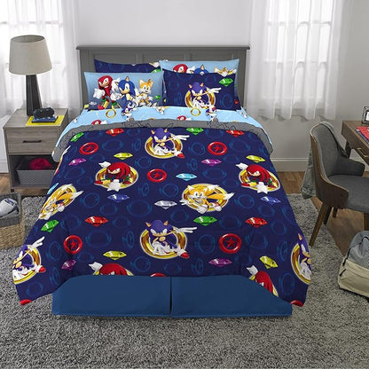 Franco Kids Bedding Super Soft Comforter and Sheet Set with Sham, 7 Piece Full Size, Sonic The Hedgehog