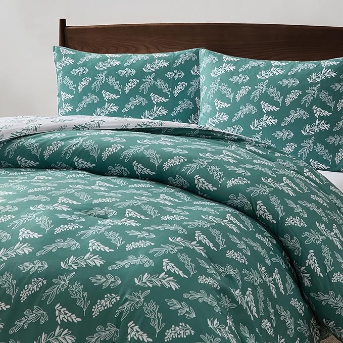Nestl Full Size Comforter Sets - Green Bed in a Bag Full Size, 3 Pieces Reversible Bed Set, Soft Floral Bedding Set, All Season Botanical Comforters with Pillow Shams