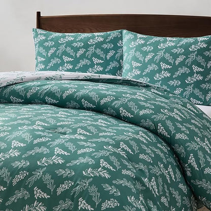 Nestl King Size Comforter Set - Green Bed in a Bag King Size, 3 Pieces Reversible Bed Set, Soft Floral Bedding Set, All Season Botanical Comforters with Pillow Shams