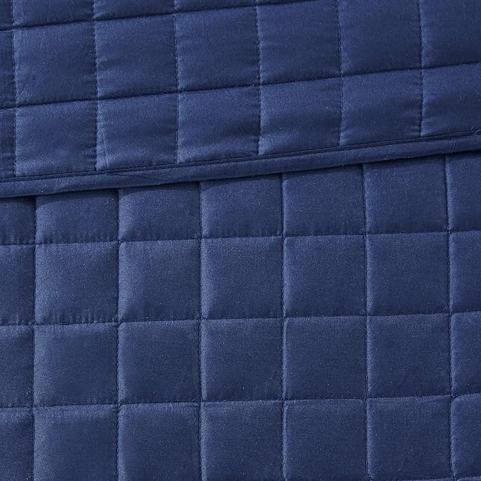 Madison Park Heritage Comforter Quilt Combo Set - Modern Luxury Design, All Season Down Alternative Bedding, Matching Shams, Decorative Pillows, Full/Queen(90"x90"), Color Block Navy 8 Piece