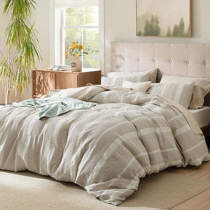 Bedsure Waffle Weave Duvet Cover Queen - 100% Cotton Boho Duvet Cover with 2 Pillowcases - Linen Color Textured Comforter Cover with Zipper Closure (Queen, 90"x90")
