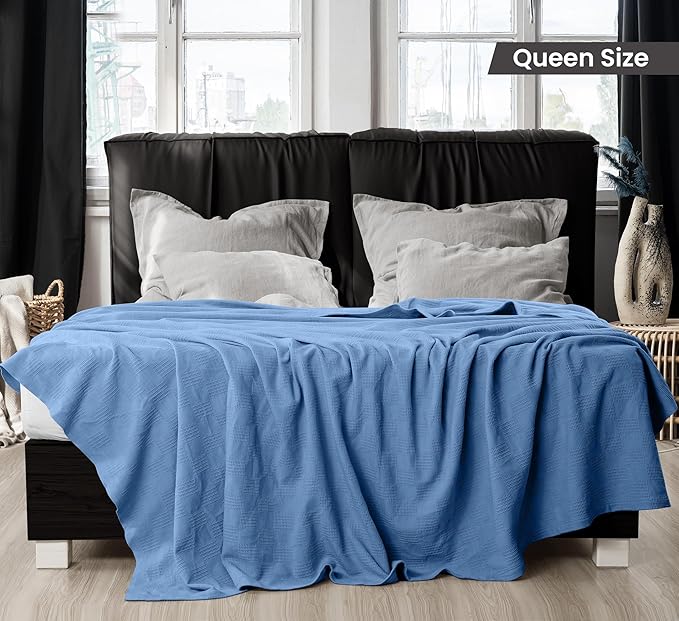 Utopia Bedding Wedgewood 100% Cotton Blanket [Queen Size - 90x90 Inch] Lightweight, Soft and Breathable Thermal Blanket for All Seasons