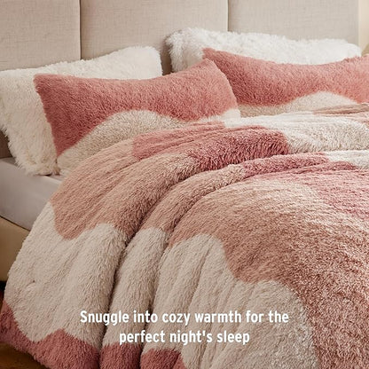 Intelligent Design Soft & Cozy Shaggy Faux Fur Comforter Set, Trendy Ombre Design with Vibrant Color, All Season, Down Alternative Bedding, Matching Sham, Cassie Full/Queen Blush Multi 3 Piece