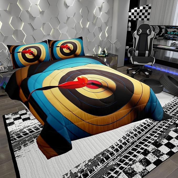 Colorful Archery Target Kids Comforter Set Full Size,Arrow Colorful Circles Painted Print Bedding Set for Boys Girl Teens Bedroom Decor,Microfiber Soft Quilt with 2 Pillowcases