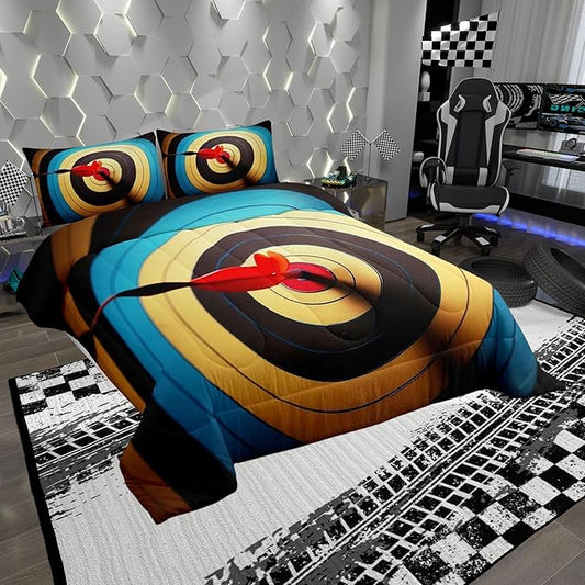 Colorful Archery Target Kids Comforter Set Full Size,Arrow Colorful Circles Painted Print Bedding Set for Boys Girl Teens Bedroom Decor,Microfiber Soft Quilt with 2 Pillowcases