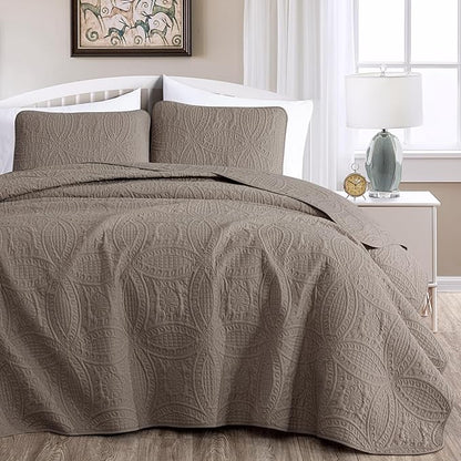 Chezmoi Collection Austin 3-piece Oversized Bedspread Coverlet Set (King, Taupe) | Oversized, Lightweight, Fade Resistant