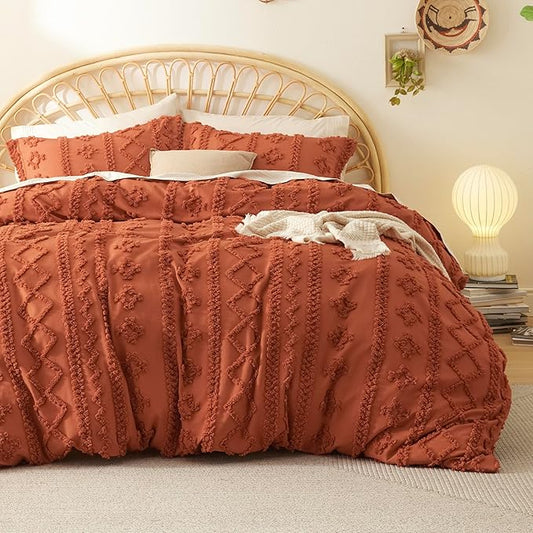 Bedsure Boho Duvet Cover King Size, Soft & Comfortable Elegant Design Boho Bedding for Decoration, Machine Washable Comforter Cover for All Seasons,Includes 1 Duvet Cover & 2 Pillow Shams,Terracotta