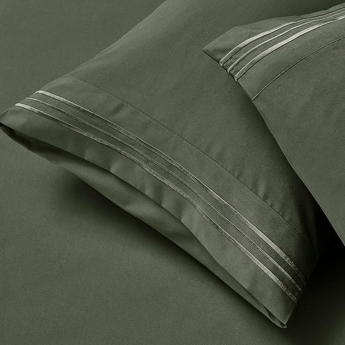 Clara Clark Twin Sheets - Hotel Luxury 5 Piece Bed Sheets for Twin Size Bed - Soft Bedding Sheets & Pillowcases, Fits Mattress up to 16 inch deep. Twin, Olive Green