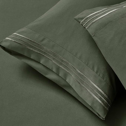 Clara Clark Twin Sheets - Hotel Luxury 5 Piece Bed Sheets for Twin Size Bed - Soft Bedding Sheets & Pillowcases, Fits Mattress up to 16 inch deep. Twin, Olive Green