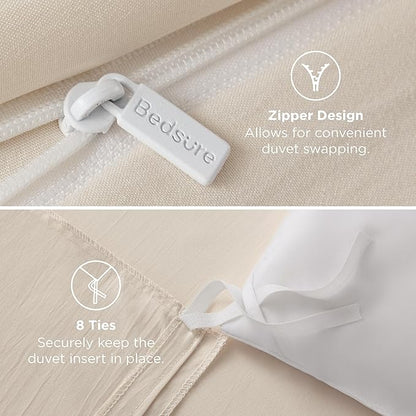 Bedsure Oat Milk Duvet Cover Queen Size Only - Prewashed Cotton-Like Polyester Extra Soft All Season Bedding, Includes 1 Duvet Cover 90x90 Inches with Zipper Closure, Comforter Not Included