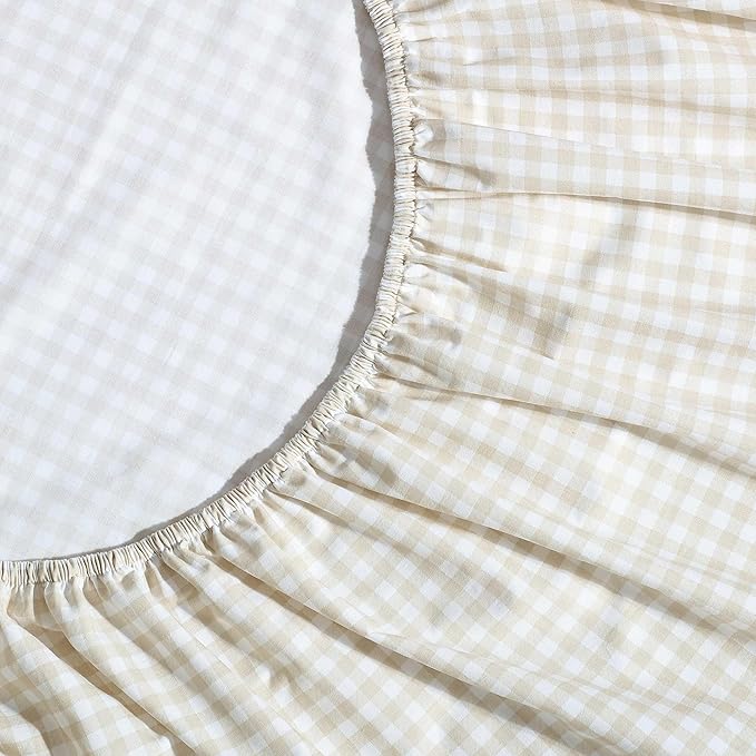 Eddie Bauer - Sheet Set, Cotton Percale Bedding with Matching Pillowcase, Crisp & Breathable, 200-Thread Count, Classic Comfort Essentials (Little Gingham Beige, King)