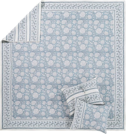 Levtex Home Adare Blue Reversible King/Cal King Quilt Set (106x92in) with 2 Pillow Shams (36x20in) - Floral Bedding - Blue White - Cotton King Size Quilt Bedding Set - Lightweight, Soft, Pre-Washed