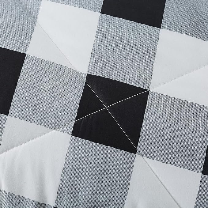 Caressma Plaid Comforter Set Black and White Full Size, 3 Pieces Buffalo Plaid Comforter Bedding Set, Stylish Geometric Plaid Fluffy Home Decor for All Seasons