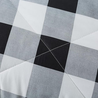 Caressma Plaid Comforter Set Black and White Full Size, 3 Pieces Buffalo Plaid Comforter Bedding Set, Stylish Geometric Plaid Fluffy Home Decor for All Seasons