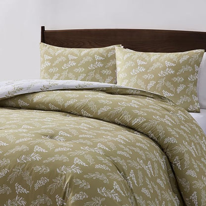 Nestl Full Size Comforter Sets - Olive Green Bed in a Bag Full Size, 3 Pieces Reversible Bed Set, Soft Floral Bedding Set, All Season Botanical Comforters with Pillow Shams