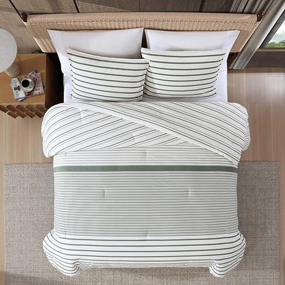 Eddie Bauer - Full/Queen Comforter Set, Super Soft Bedding with Matching Shams, Two-Piece Back Closure, Modern Room Essentials (Cooper Stripe Green, Full/Queen)