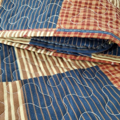 Virah Bella 3 Piece King Cabin Quilt Bedding Set - Mountain Cabin Blue - Rustic Country Reversible Patchwork Comforter Set with Decorative Pillow Shams, Blue/Tan