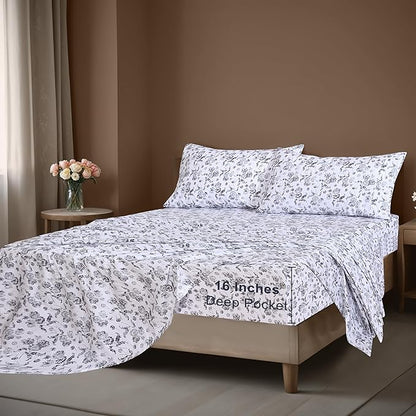ZOYER 100% Cotton Sheets – Twin Size Percale Bedding, Cooling & Breathable, Durable with a Crisp, Soft & Comfortable Feel, 16" Deep Pocket, 3-Piece Set, Frozen Garden