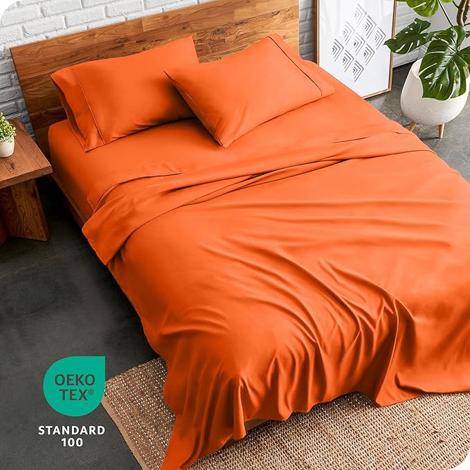 Bare Home Split Head Flex King Sheet Set - 1800 Ultra-Soft Microfiber Bed Sheets - Double Brushed - Deep Pockets - Easy Fit - 4 Piece Set - Bedding Sheets & Pillowcases (Orange)