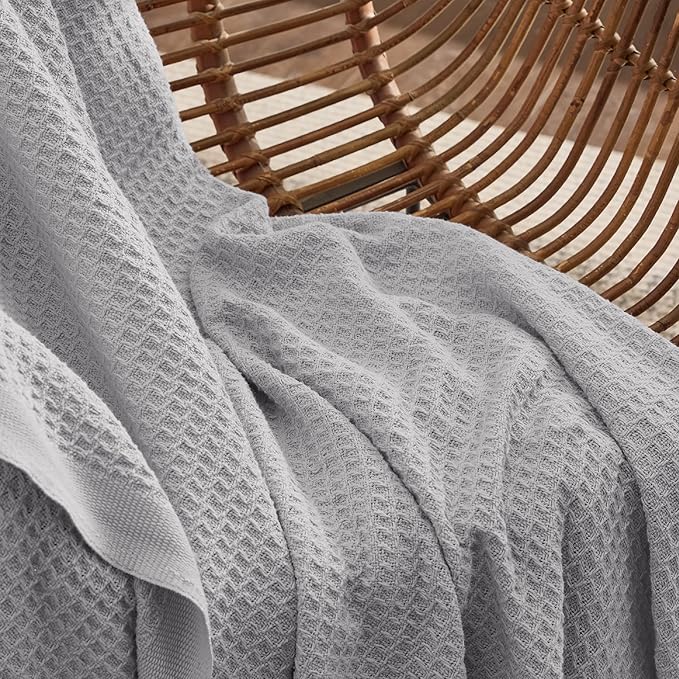 Bedsure Gentlesoft 100% Cotton Blanket King Size for Bed - Cooling Breathable and Soft for Spring Summer, Thick Cozy Waffle Weave Blanket Gifts for Women, Grey, 104x90 inches