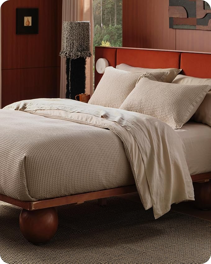 Bedsure Cotton Duvet Cover Full - 100% Cotton Waffle Weave Khaki Duvet Cover Set, GentleSoft™ and Breathable Tan Bedding Set for All Season, 3 Pieces, 80"x90"